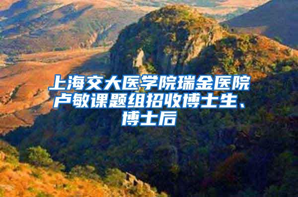 上海交大医学院瑞金医院卢敏课题组招收博士生、博士后