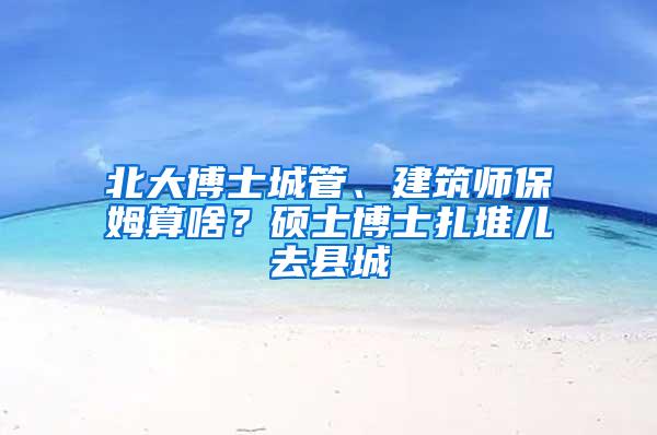 北大博士城管、建筑师保姆算啥？硕士博士扎堆儿去县城