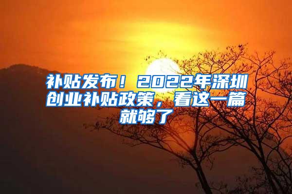 补贴发布！2022年深圳创业补贴政策，看这一篇就够了