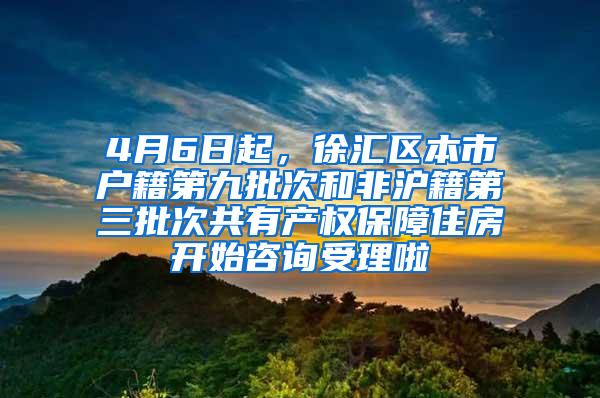 4月6日起，徐汇区本市户籍第九批次和非沪籍第三批次共有产权保障住房开始咨询受理啦