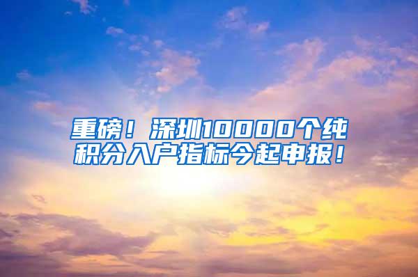 重磅！深圳10000个纯积分入户指标今起申报！