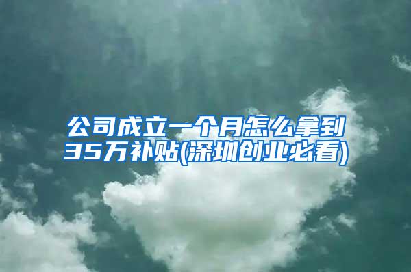 公司成立一个月怎么拿到35万补贴(深圳创业必看)