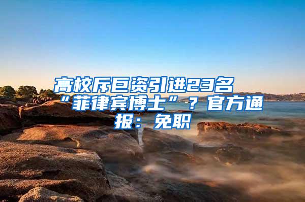 高校斥巨资引进23名“菲律宾博士”？官方通报：免职