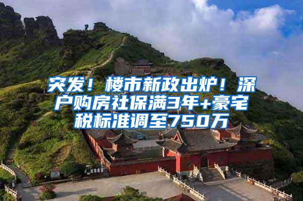 突发！楼市新政出炉！深户购房社保满3年+豪宅税标准调至750万