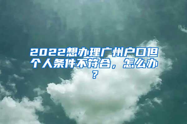 2022想办理广州户口但个人条件不符合，怎么办？