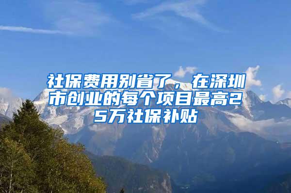 社保费用别省了，在深圳市创业的每个项目最高25万社保补贴