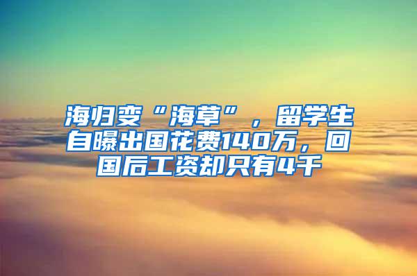 海归变“海草”，留学生自曝出国花费140万，回国后工资却只有4千