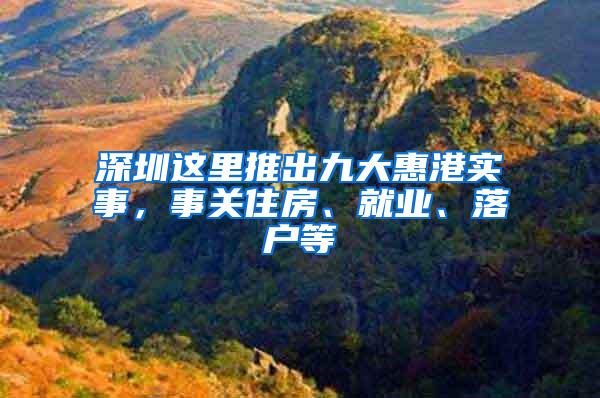 深圳这里推出九大惠港实事，事关住房、就业、落户等