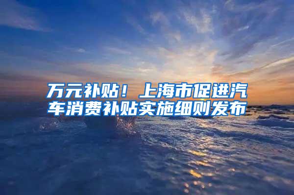 万元补贴！上海市促进汽车消费补贴实施细则发布