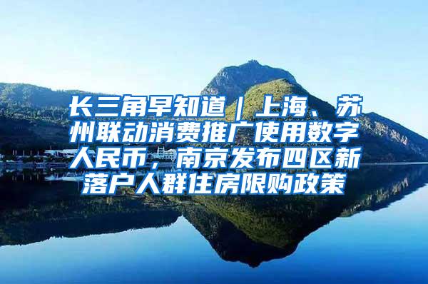 长三角早知道｜上海、苏州联动消费推广使用数字人民币，南京发布四区新落户人群住房限购政策