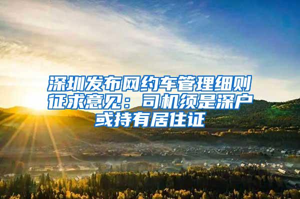 深圳发布网约车管理细则征求意见：司机须是深户或持有居住证