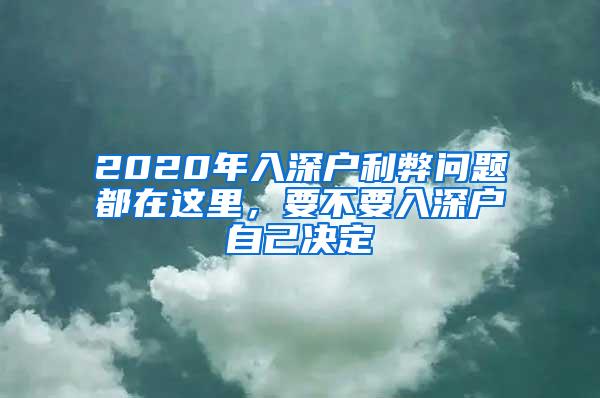 2020年入深户利弊问题都在这里，要不要入深户自己决定