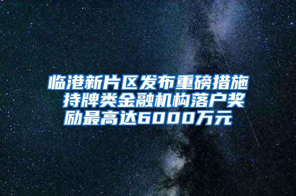 临港新片区发布重磅措施 持牌类金融机构落户奖励最高达6000万元