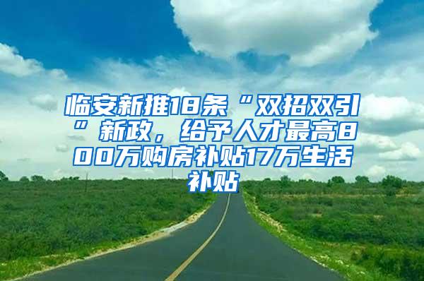 临安新推18条“双招双引”新政，给予人才最高800万购房补贴17万生活补贴