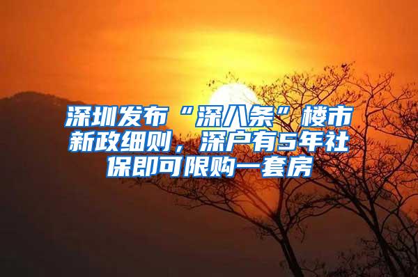 深圳发布“深八条”楼市新政细则，深户有5年社保即可限购一套房