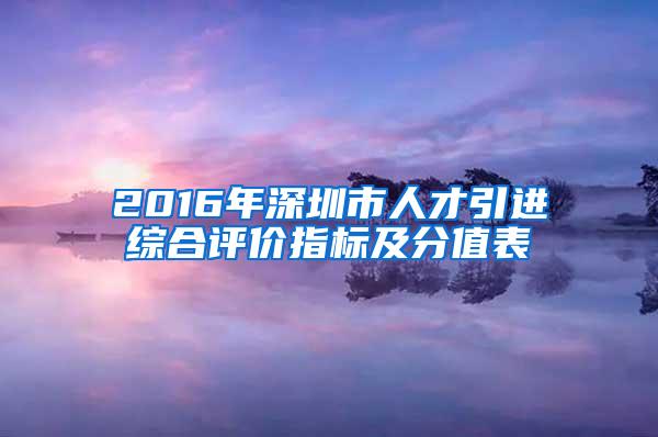 2016年深圳市人才引进综合评价指标及分值表