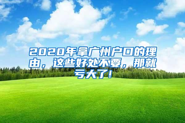 2020年拿广州户口的理由，这些好处不要，那就亏大了!