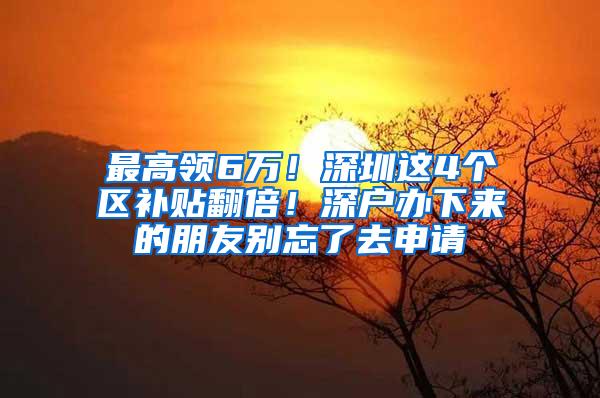 最高领6万！深圳这4个区补贴翻倍！深户办下来的朋友别忘了去申请