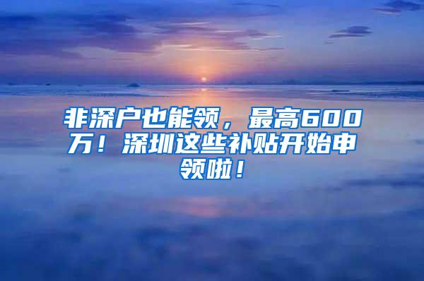 非深户也能领，最高600万！深圳这些补贴开始申领啦！