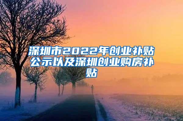 深圳市2022年创业补贴公示以及深圳创业购房补贴