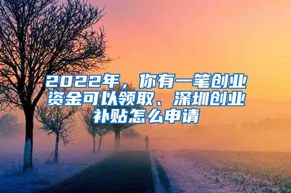 2022年，你有一笔创业资金可以领取、深圳创业补贴怎么申请