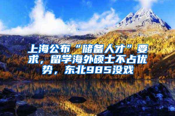 上海公布“储备人才”要求，留学海外硕士不占优势，东北985没戏