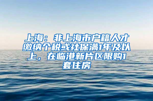 上海：非上海市户籍人才缴纳个税或社保满1年及以上，在临港新片区限购1套住房