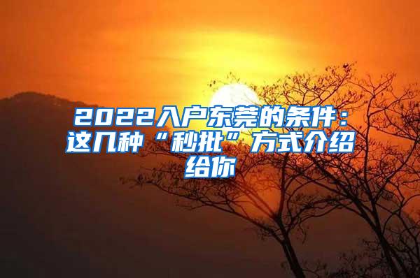 2022入户东莞的条件：这几种“秒批”方式介绍给你