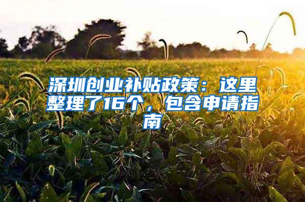 深圳创业补贴政策：这里整理了16个，包含申请指南