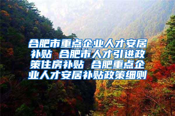 合肥市重点企业人才安居补贴 合肥市人才引进政策住房补贴 合肥重点企业人才安居补贴政策细则