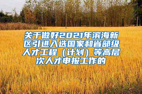 关于做好2021年滨海新区引进入选国家和省部级人才工程（计划）等高层次人才申报工作的