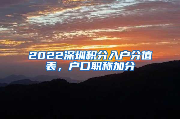 2022深圳积分入户分值表，户口职称加分