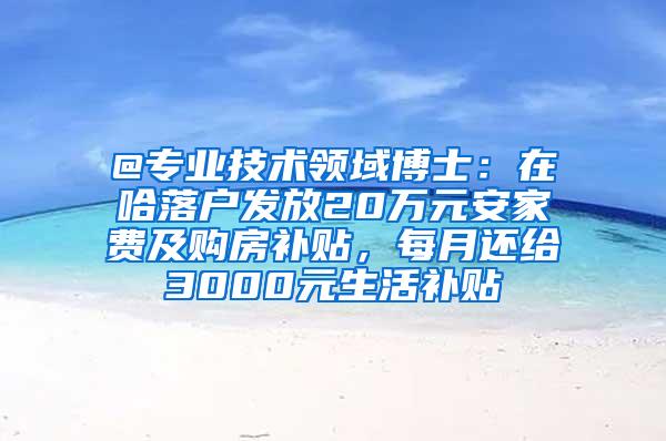 @专业技术领域博士：在哈落户发放20万元安家费及购房补贴，每月还给3000元生活补贴