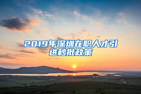 2019年深圳在职人才引进秒批政策