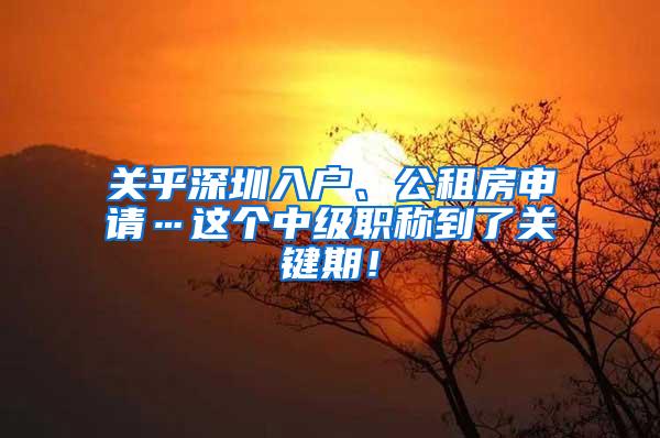 关乎深圳入户、公租房申请…这个中级职称到了关键期！