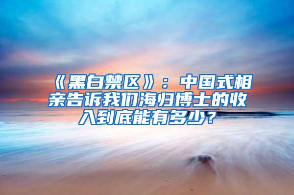 《黑白禁区》：中国式相亲告诉我们海归博士的收入到底能有多少？