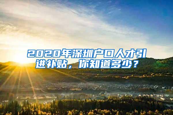 2020年深圳户口人才引进补贴，你知道多少？