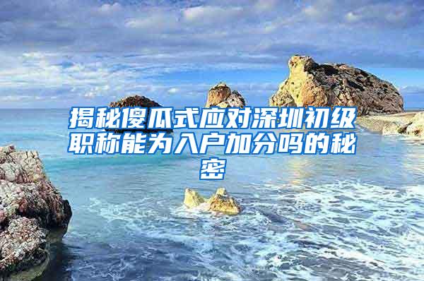 揭秘傻瓜式应对深圳初级职称能为入户加分吗的秘密