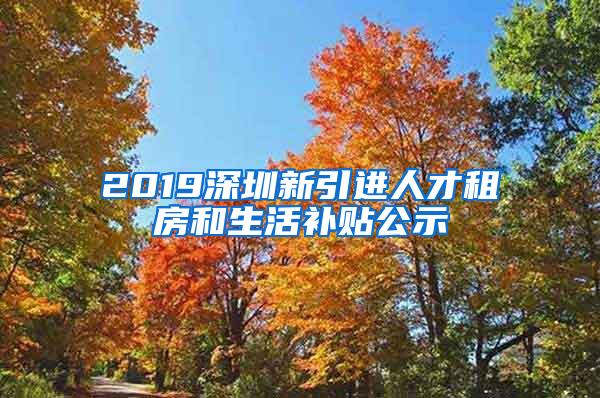 2019深圳新引进人才租房和生活补贴公示