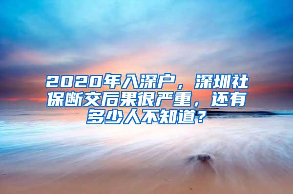 2020年入深户，深圳社保断交后果很严重，还有多少人不知道？