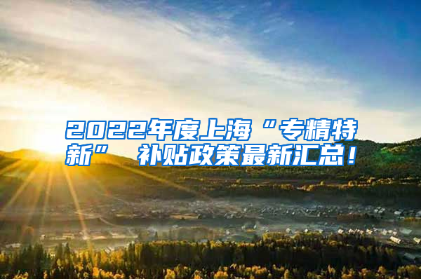 2022年度上海“专精特新” 补贴政策最新汇总！