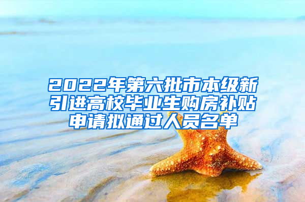 2022年第六批市本级新引进高校毕业生购房补贴申请拟通过人员名单