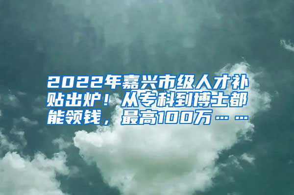 2022年嘉兴市级人才补贴出炉！从专科到博士都能领钱，最高100万……