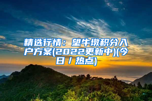 精选行情：望牛墩积分入户方案(2022更新中)(今日／热点)