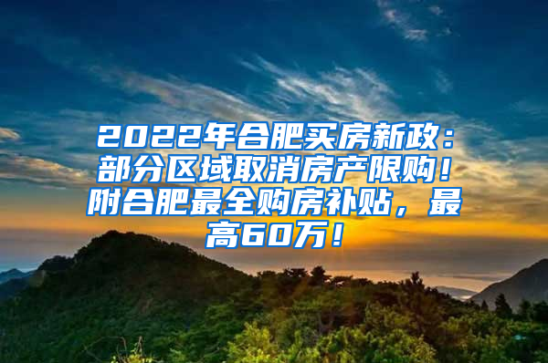 2022年合肥买房新政：部分区域取消房产限购！附合肥最全购房补贴，最高60万！