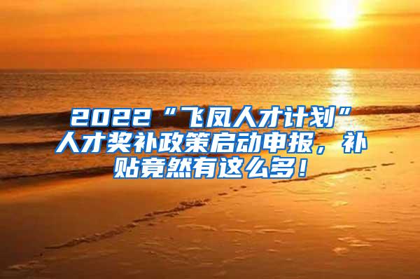 2022“飞凤人才计划”人才奖补政策启动申报，补贴竟然有这么多！