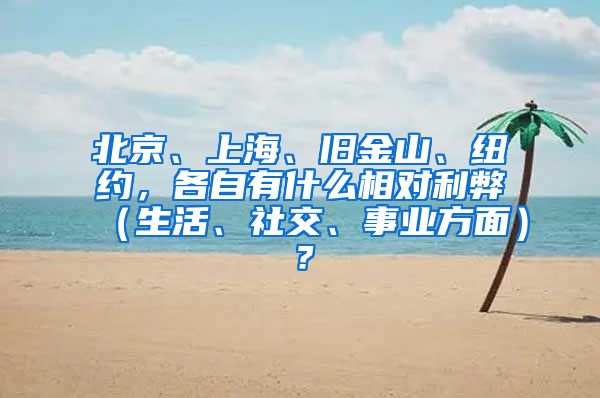 北京、上海、旧金山、纽约，各自有什么相对利弊（生活、社交、事业方面）？