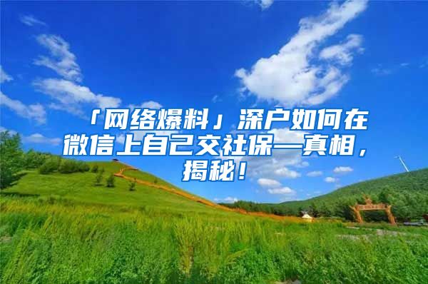 「网络爆料」深户如何在微信上自己交社保—真相，揭秘！