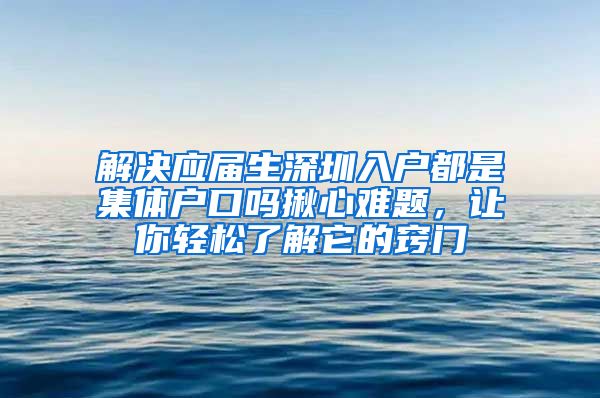 解决应届生深圳入户都是集体户口吗揪心难题，让你轻松了解它的窍门