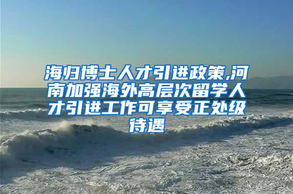 海归博士人才引进政策,河南加强海外高层次留学人才引进工作可享受正处级待遇